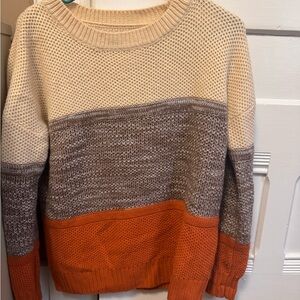 Colorblock Sweater - Cream, Gray, and Orange